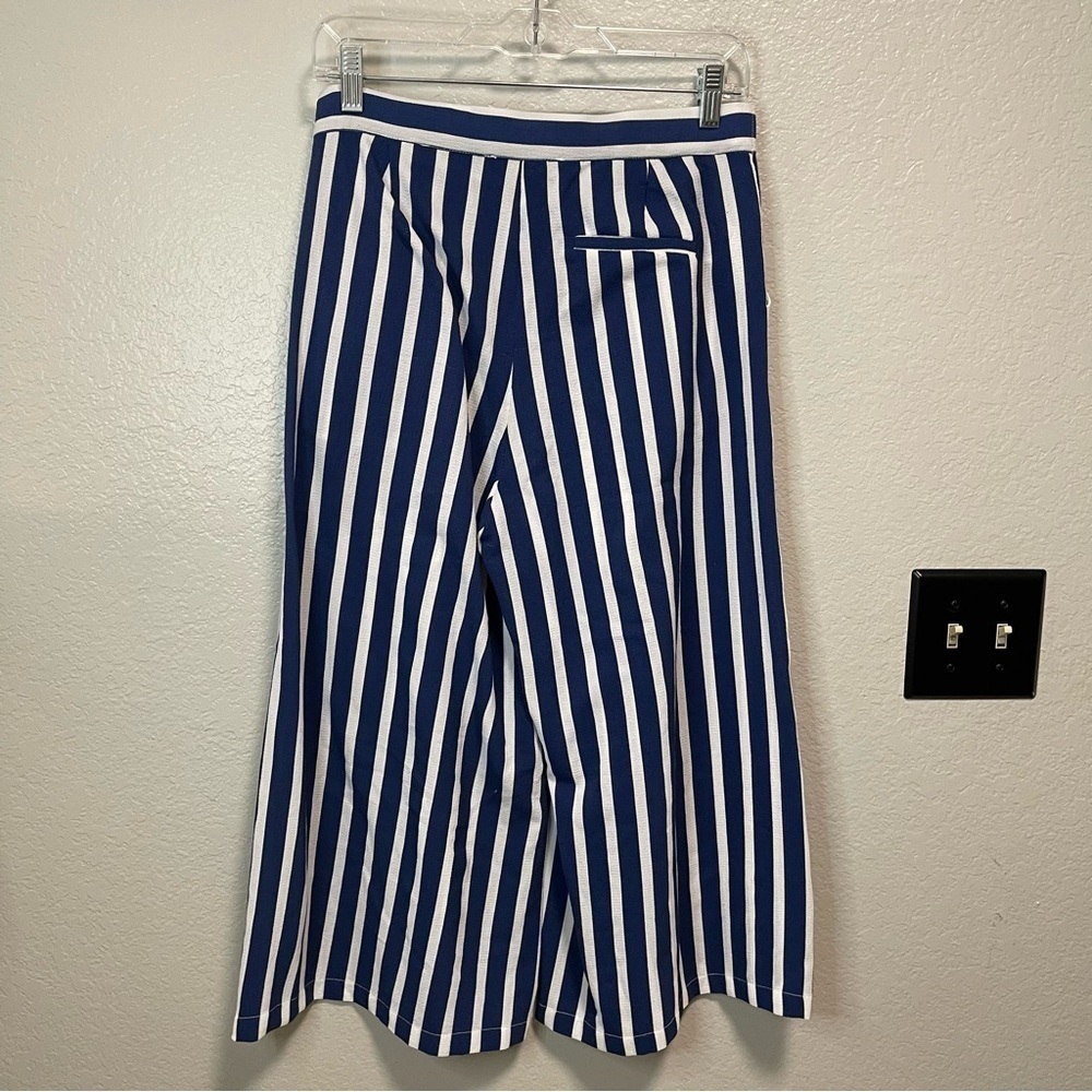 Mango Palazzo Wide Leg Ankle Striped Trouser Pants Size 4 in Blue/White - Picture 5 of 6